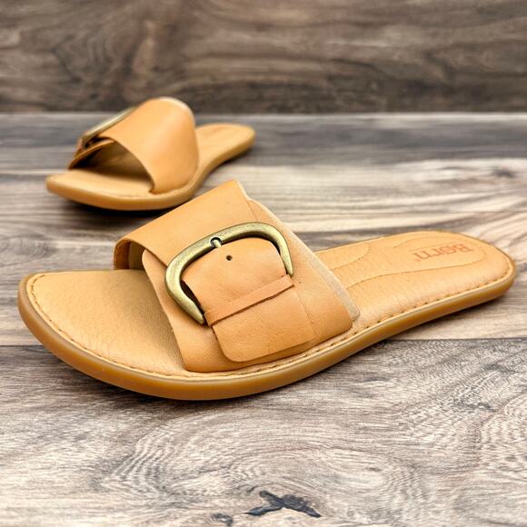 NIB Born Miarra 8M 38-39 Natural Big Buckle Leather Slide Sandals - Picture 3 of 11